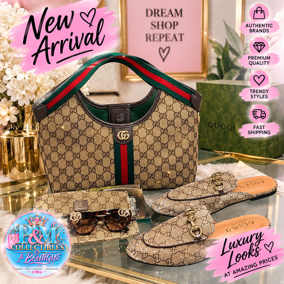 Gucci purse/slides/glasses